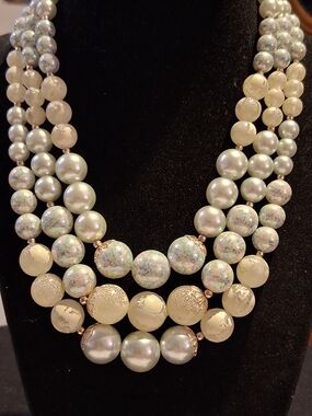 Multi-Strand Cream and Pearl Statement Necklace - Unbranded
